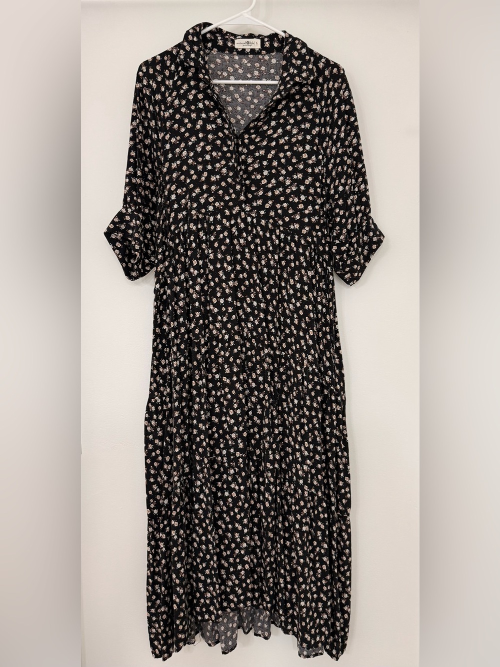 NATURAL LIFE REBECCA Black Midi Dress with Black and Cream Floral Print